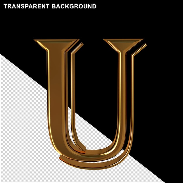 Gold letters front view.3d letter u