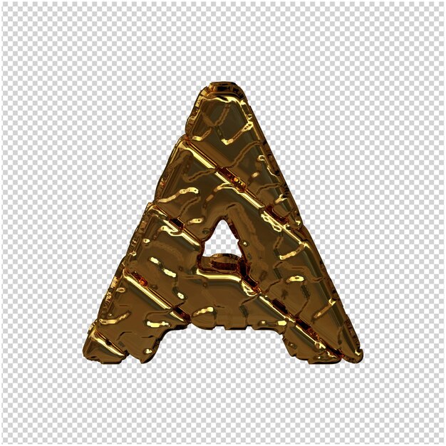 ラフな斜めのブロックから作られた金の文字。上からの眺め。 3d大文字a