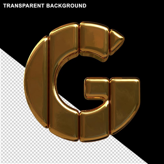 PSD gold letters made from vertical blocks. 3d letter g