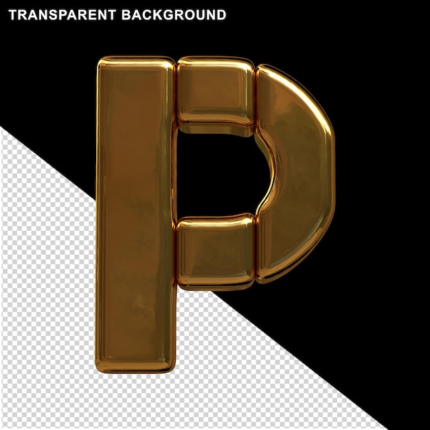 Gold letters made from vertical blocks. 3d letter p