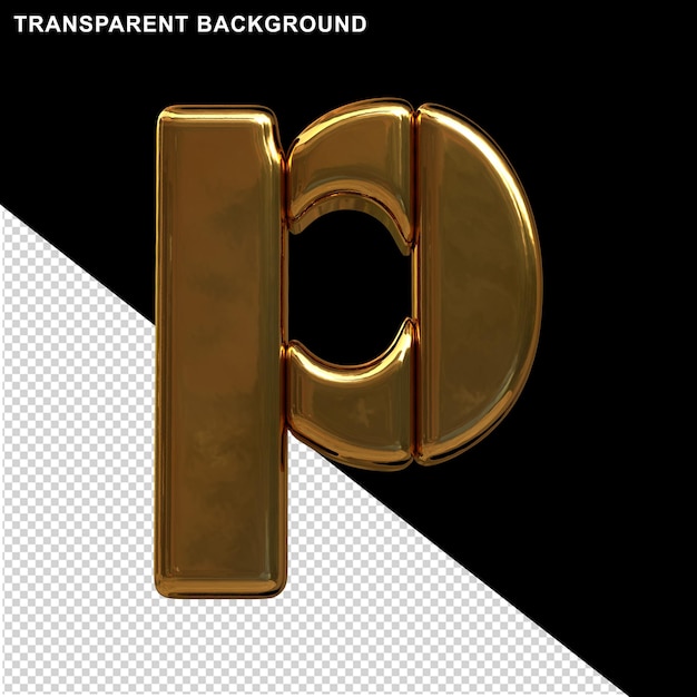 Gold letters made from vertical blocks. 3d letter p