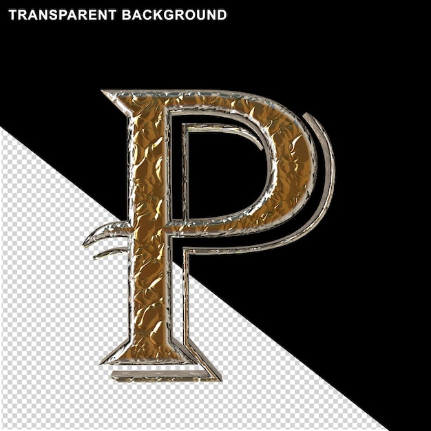 Gold letters in a silver setting letter p