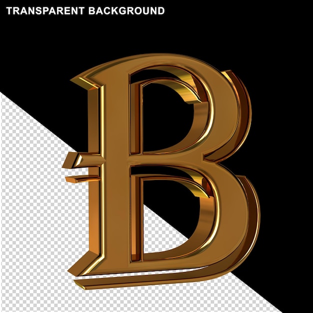 PSD gold letters view from left. 3d letter b