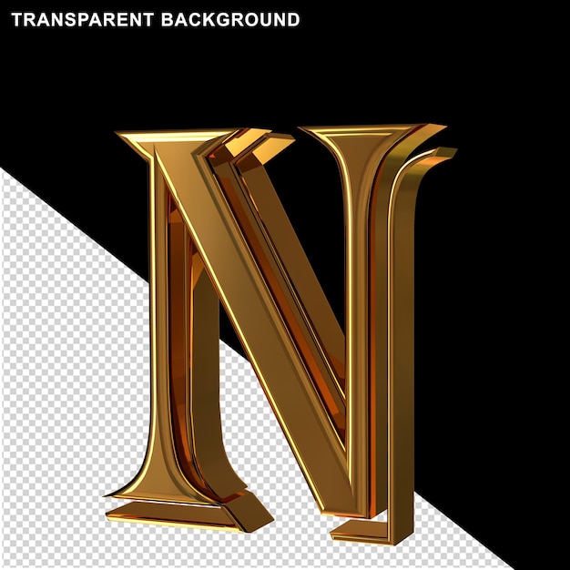 PSD gold letters view from right.3d letter n