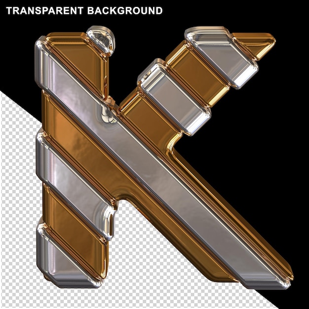 Lettere dorate con cinturini diagonali in argento 3d lettera maiuscola k