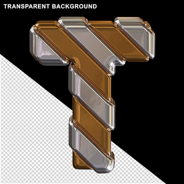 Gold letters with diagonal silver straps 3d capital letter t