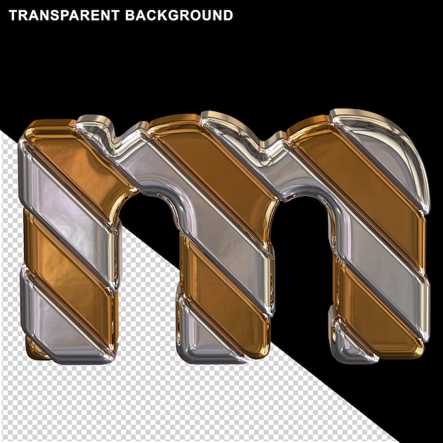 斜めのシルバーストラップが付いたゴールドの文字3d文字m