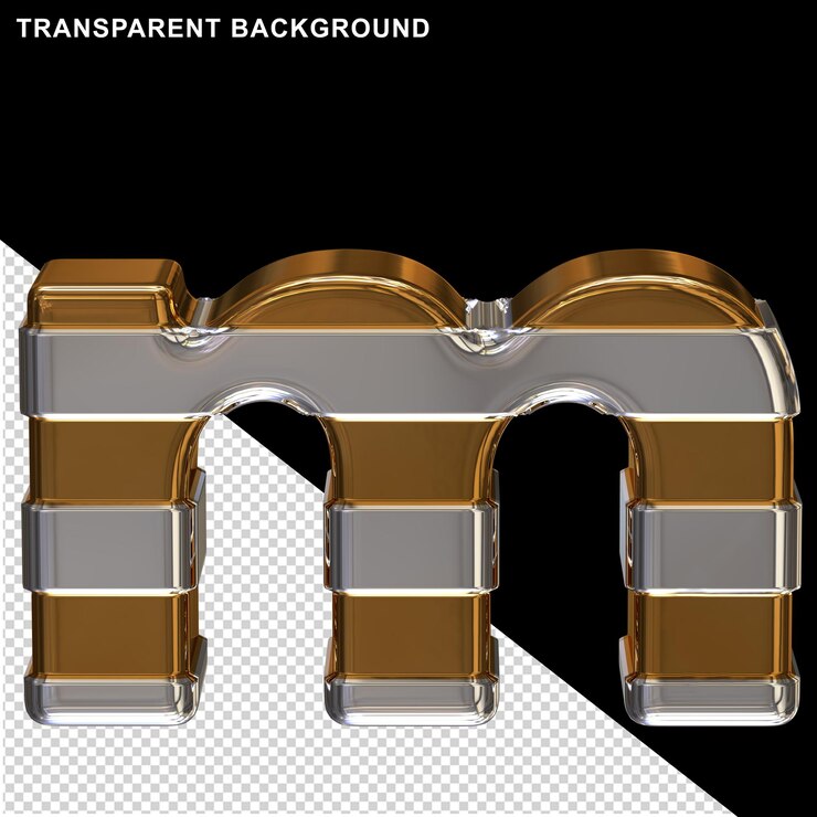 PSD gold letters with horizontal silver straps letter m