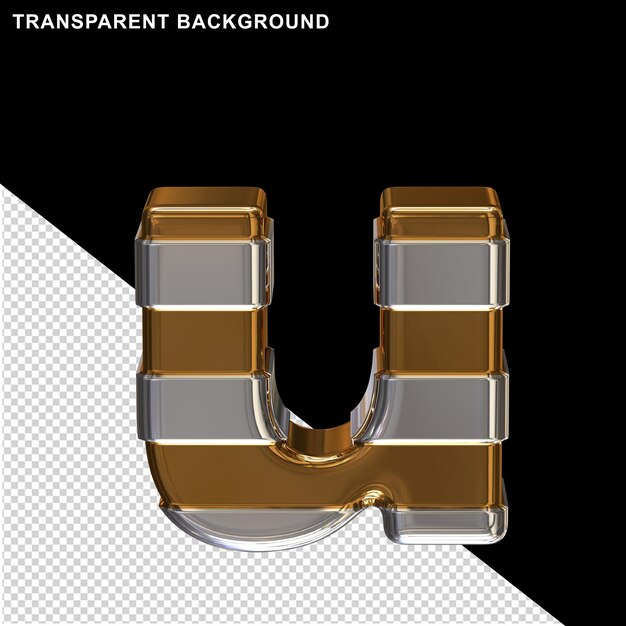 PSD 가로 은색 스트랩 문자 u가 있는 금색 문자