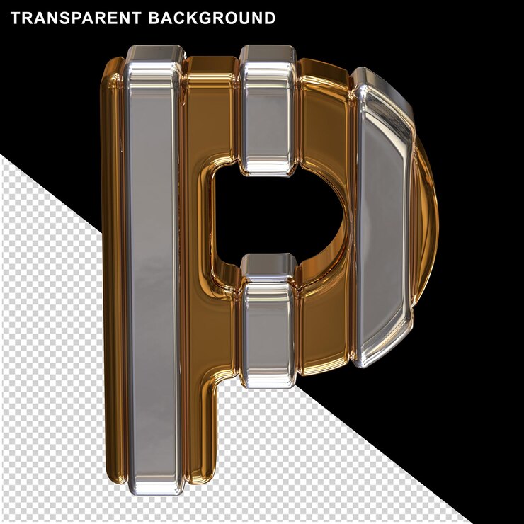 PSD gold letters with silver capital letter p