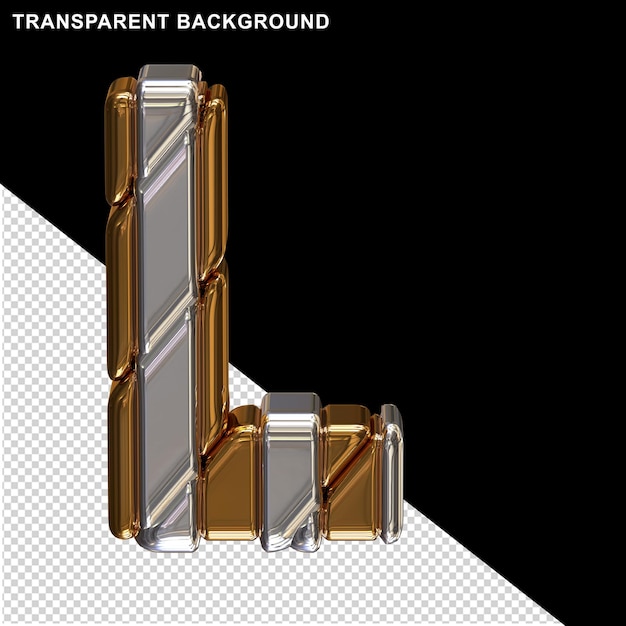 은색 스트랩이 있는 금색 글자 평면도 대문자 L