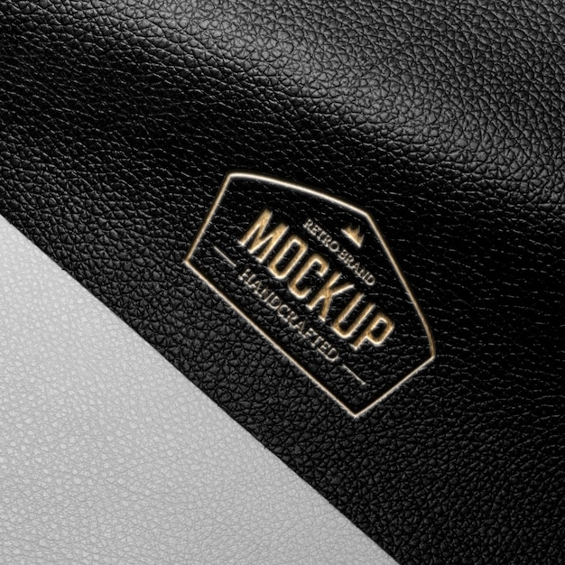 PSD gold logo on black leather mockup