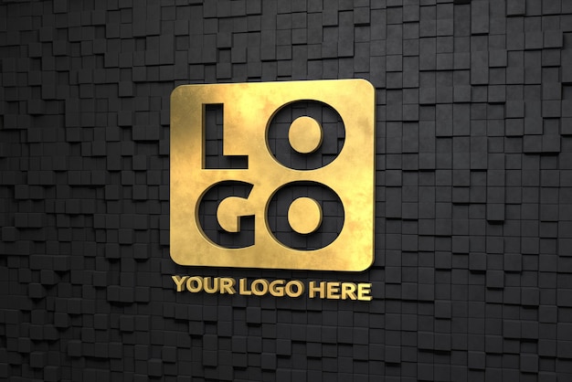 Gold logo mockup on the dark wall