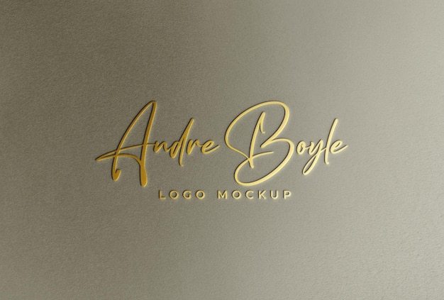 PSD gold logo mockup on golden wall background