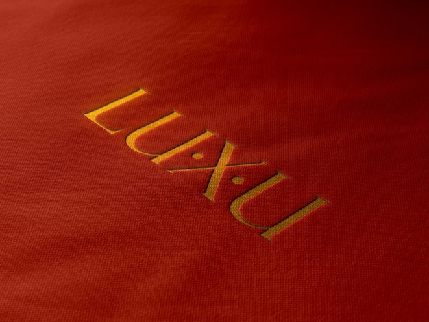 Gold logo mockup on red fabric 3d