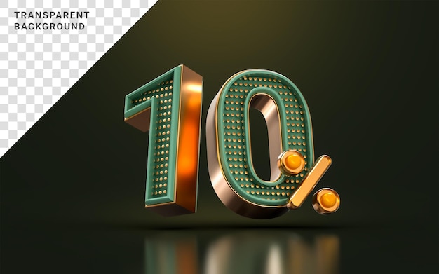 Gold luxury 10 percent of number discount template background 3d render concept for sale promotion