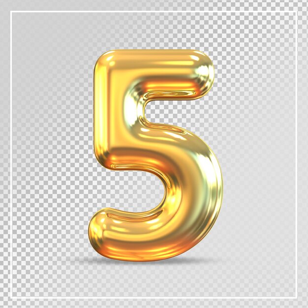 PSD gold luxury balloons 3d number 5