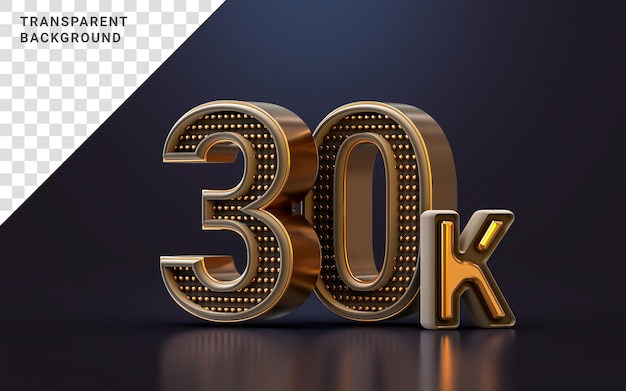 Lusso d'oro grazie per 30k follower banner social online felice celebrazione 3d rendering