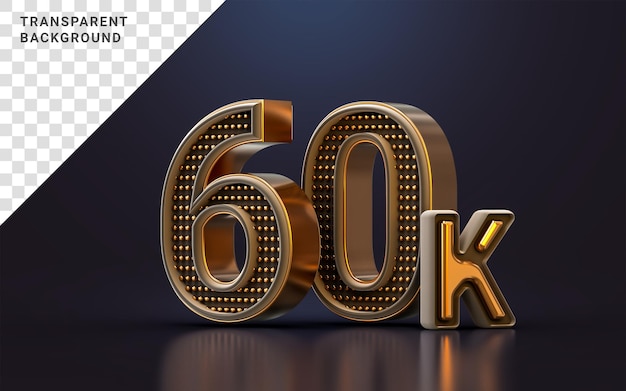 PSD lusso d'oro grazie per 60k follower banner social online felice celebrazione 3d rendering