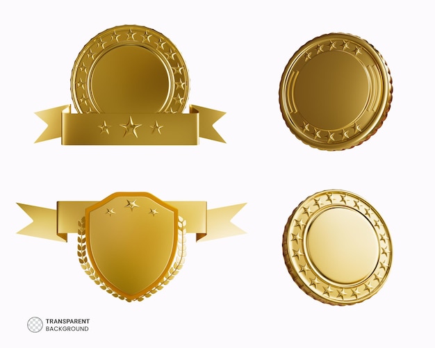 PSD gold medal set icon 3d render illustration