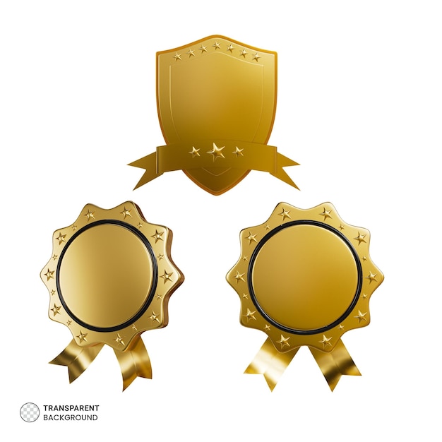 Gold medal set icon 3d render illustration