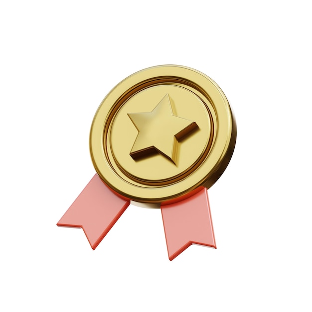 A gold medal with a red ribbon that says 