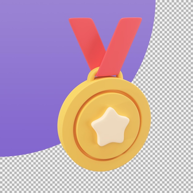 Gold medal with a star in the middle awards for victories in sporting events 3d illustration with clipping path