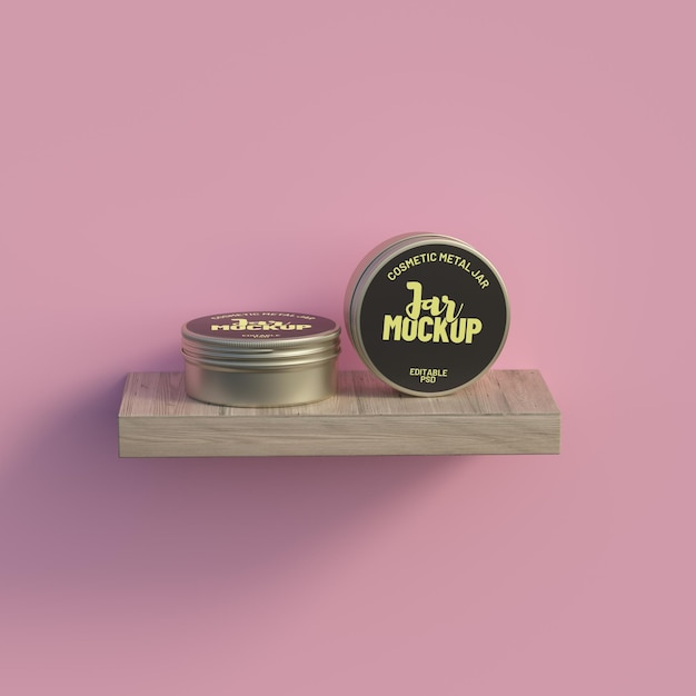 Gold metallic round tin editable cosmetic jar mockup 3d rendering