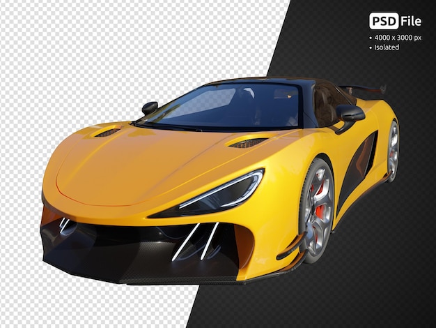 PSD gold modern sports car front angle view isolated 3d render