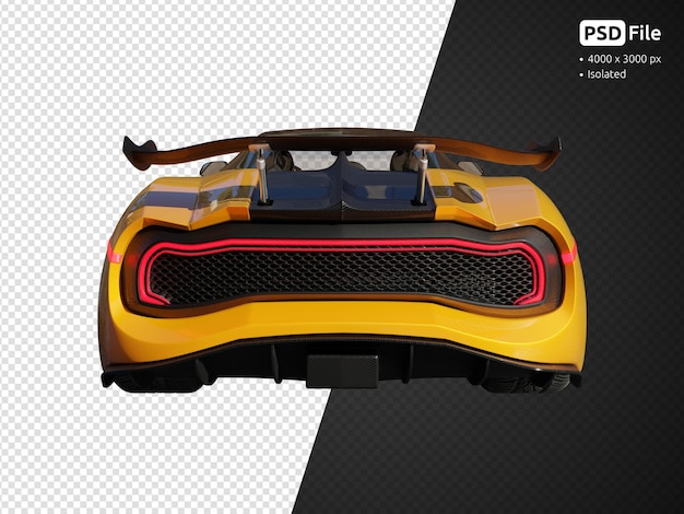 Gold modern sports car rear view isolated 3d render