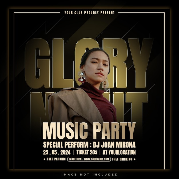 Gold music party social media post template