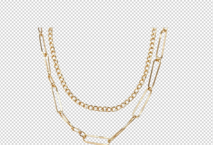 PSD gold necklaces with diamonds on a transparent background