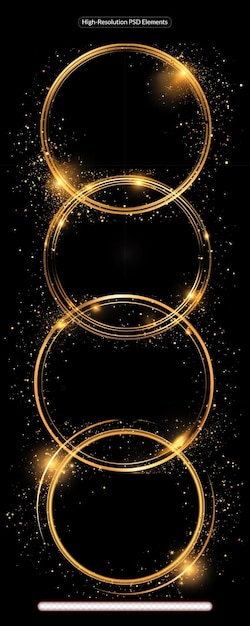 Gold neon round frame with lights effects on black background