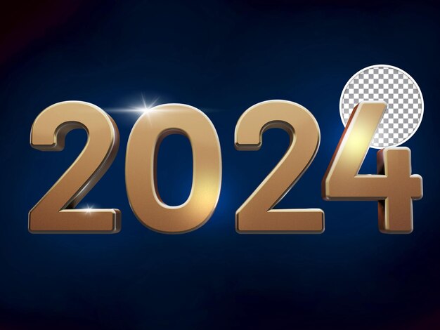 Gold New Year 2024 Text 3D Render Isolated Background