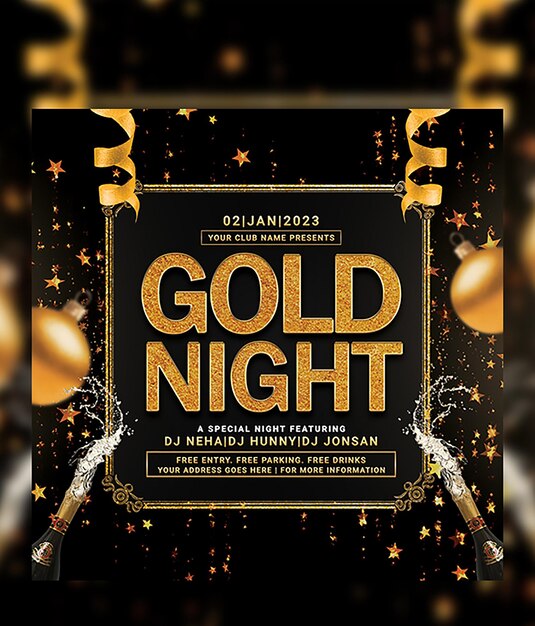 PSD gold night party flyer or post template