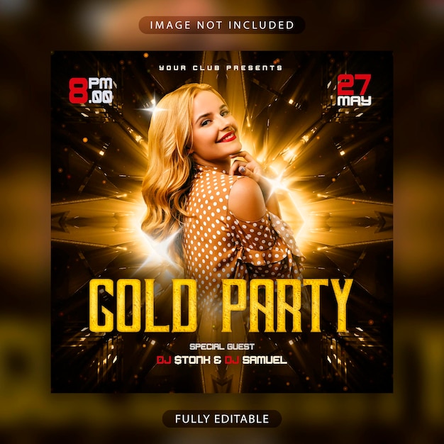 PSD gold night party flyer or promotional social media banner template free psd