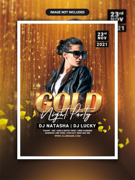 PSD gold night party flyer template or social media post