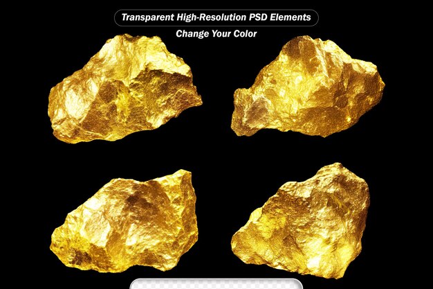 PSD gold nugget isolated on black background set