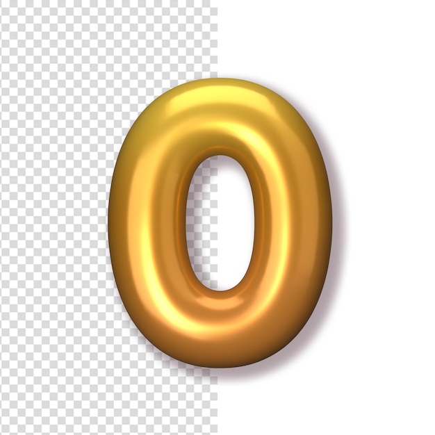 Gold Number 0 Number in the form of 3d balloons