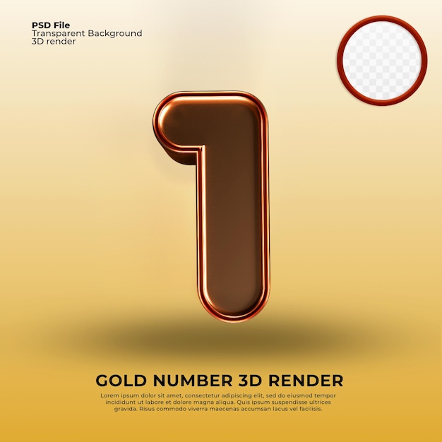 A gold number 1 3d rendering with a yellow background