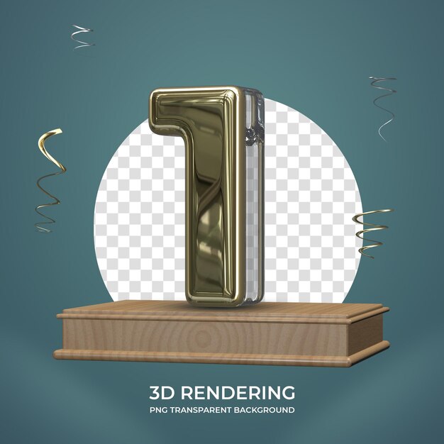 Gold Number 1 on stage 3d render transparent background