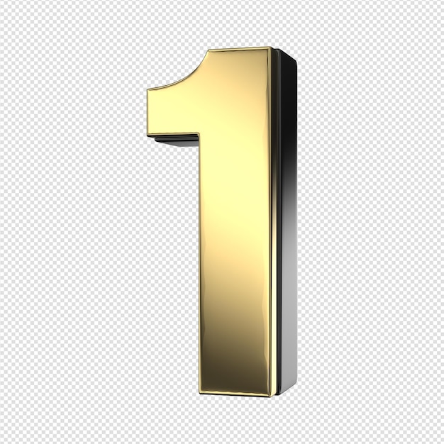 PSD a gold number 1 with a black background