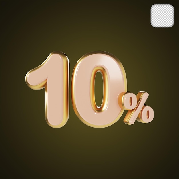 Gold Number 10 Percentage 3D illustration