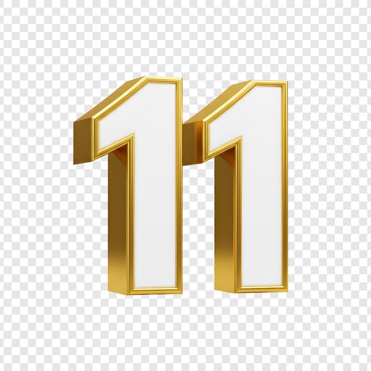 PSD gold number 11 with white and gold frame