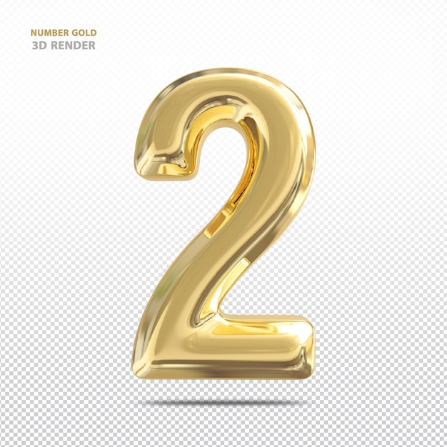 Gold Number 2 3D Render Luxury