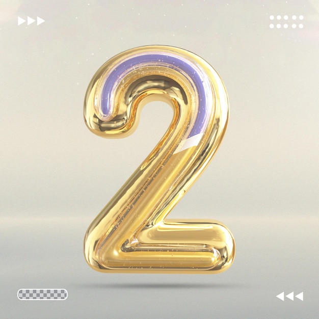 Gold number 2 3d render style