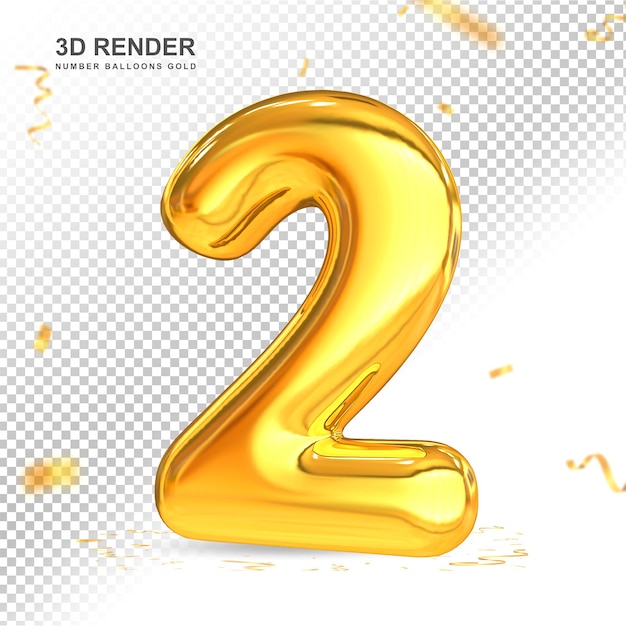 Premium PSD | Gold number 2 luxury balloons 3d