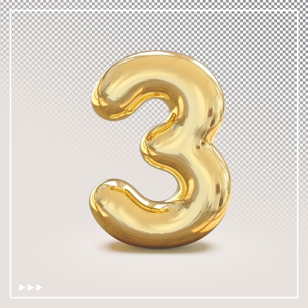 Gold number 3 3d luxury element