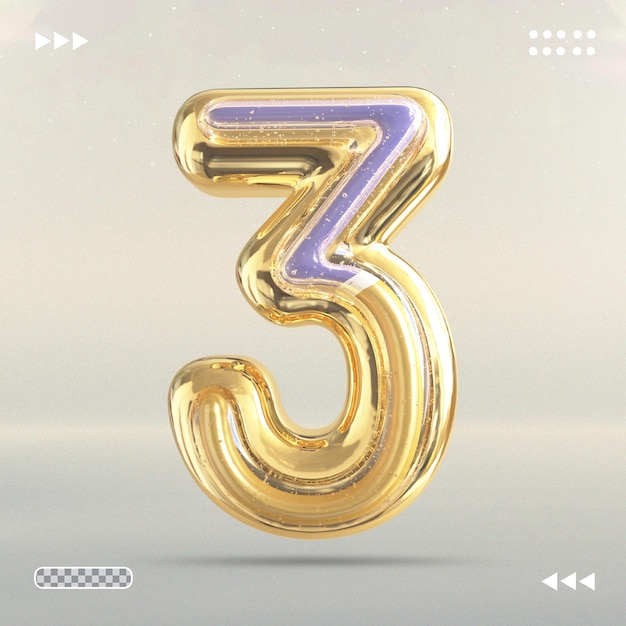 Gold number 3 3d render style