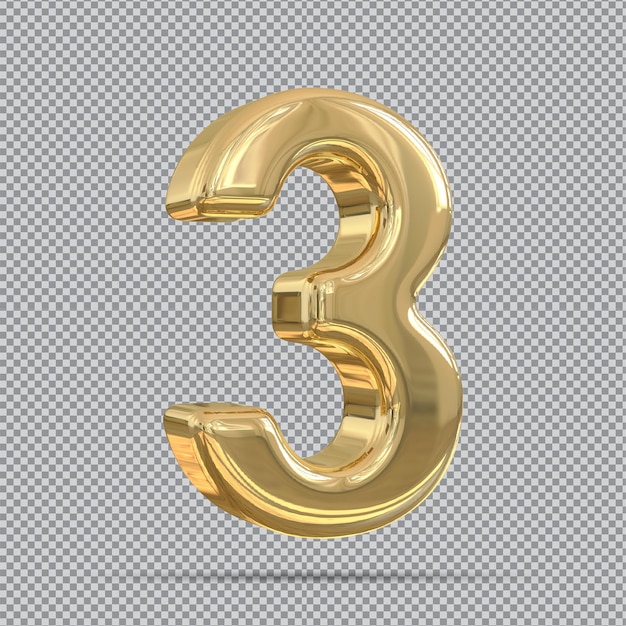 PSD gold number 3 3d render